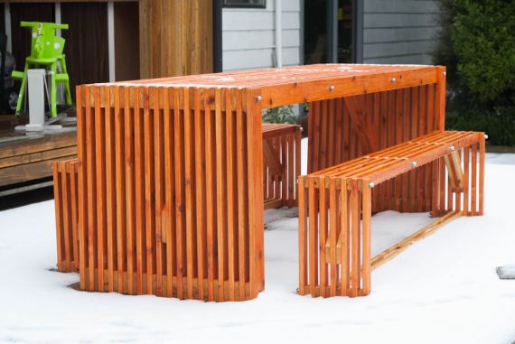 Cedar outdoor table and benches